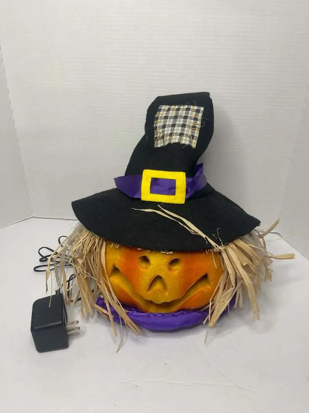 Gemmy Halloween Fiber Optic Jack O Lantern Pumpkin Scarecrow Head